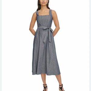 DKNY Sleeveless Chambray Maxi Dress in Denim Blue